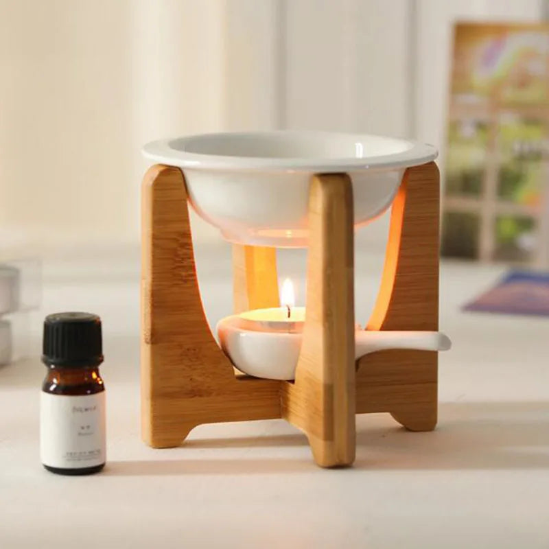 Bamboo Asymmetric Pillars Essential Oil And Candle Handle Burner