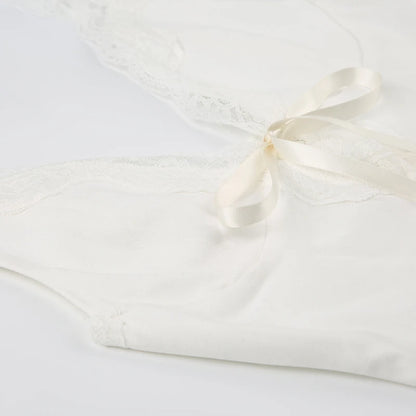 White Lace Tie V-Cut Spaghetti Strap Top