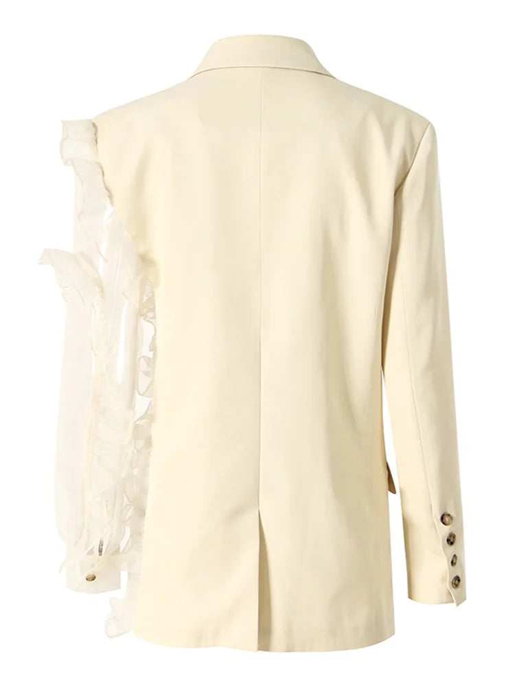 Beige One Ruffle Sleeve Blazer