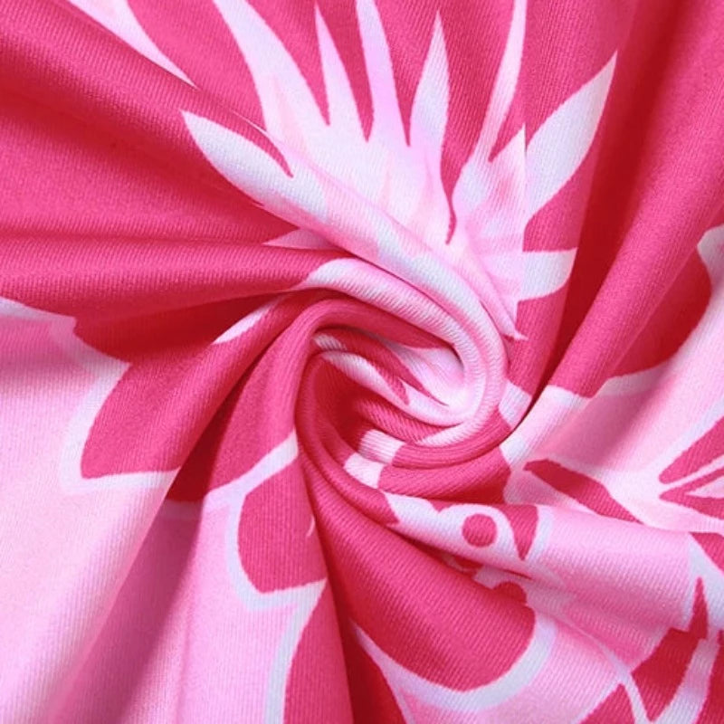 Pink Floral Print V-Cut Backless Halter Mini Dress