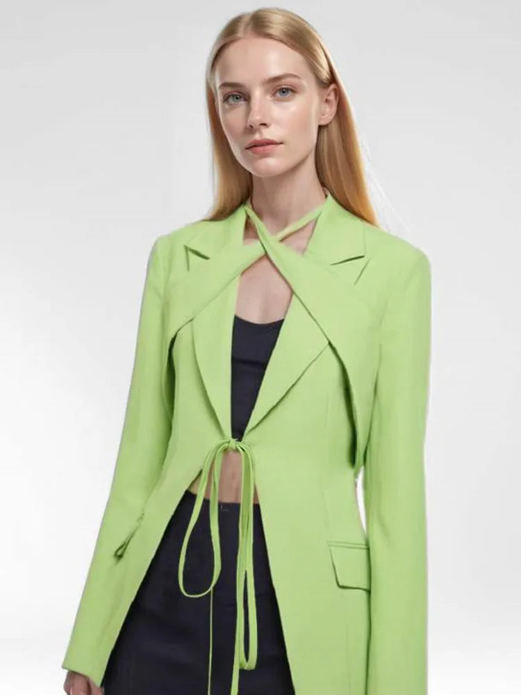 Green Strappy Front Tie Blazer