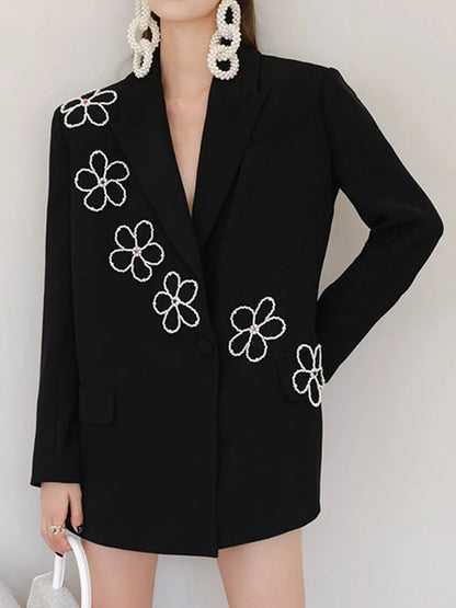 Black Rhinestone Flowers Blazer