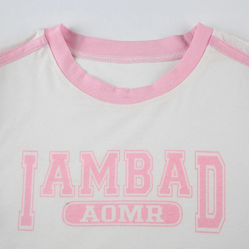 White Pink Trim I Am Bad Short Sleeve