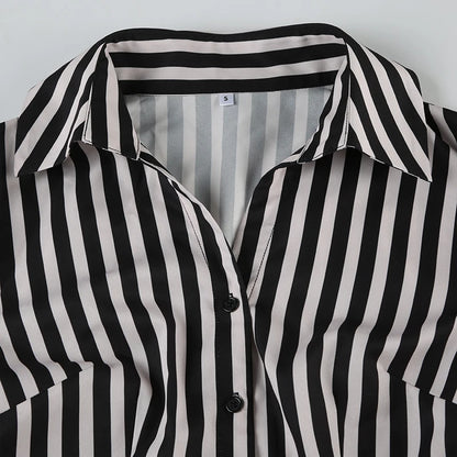 Black And White Stripe Button Up Long Sleeve