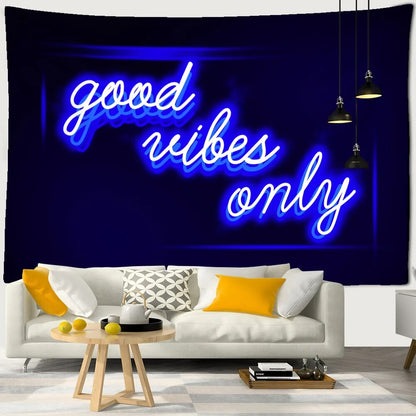 Neon Blue Good Vibes Only Tapestry