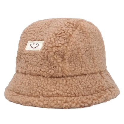 Solid Color Fleece Smiley Face Bucket Hat