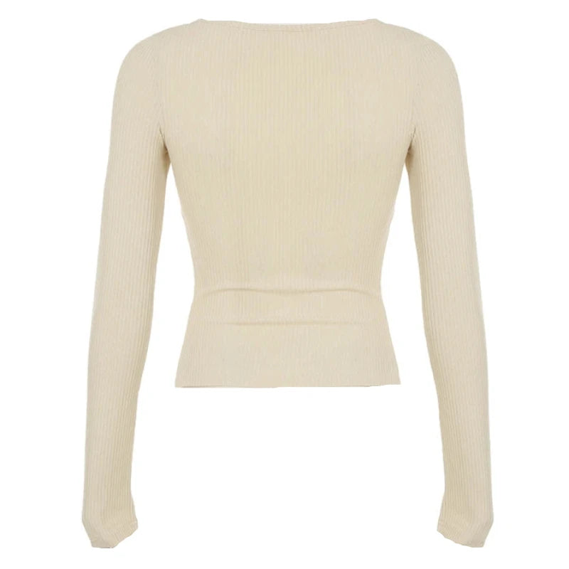 Beige Knit Ribbed Long Sleeve