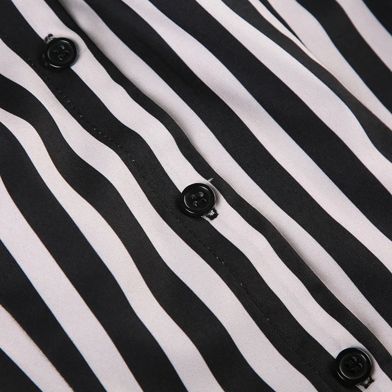 Black And White Stripe Button Up Long Sleeve