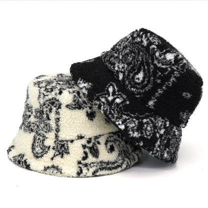 Neutral Bandana Print Fur Bucket Hat