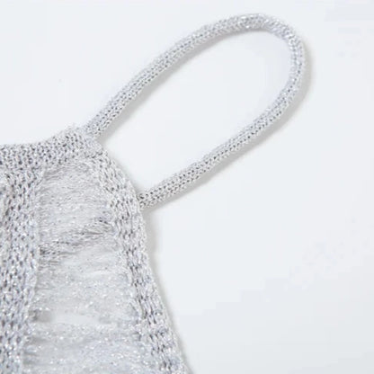 Silver Shimmery Distressed Spaghetti Strap Mini Dress