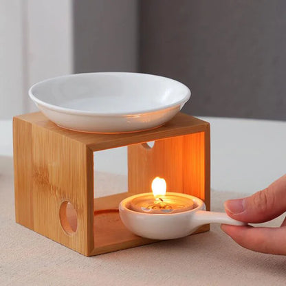 Bamboo Hollow Out Polk-A-Dot Rack Essential Oil And Candle Holder Burner