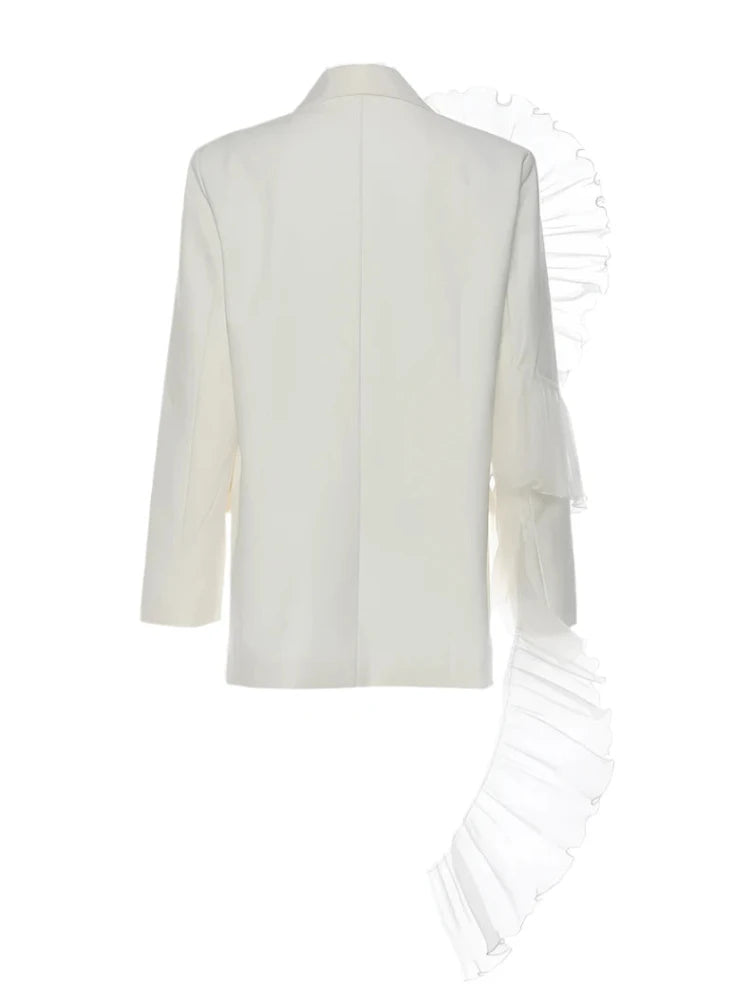 Neutral One Swirl Ruffle Sleeve Blazer