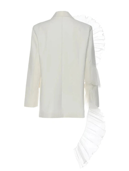 Neutral One Swirl Ruffle Sleeve Blazer