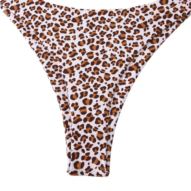 Cheetah V-Cut Back Tie Spaghetti Strap Bikini