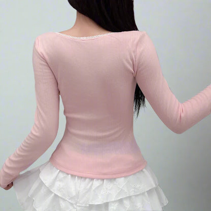 Pink Fake Beige Ruched Under Shirt Long Sleeve