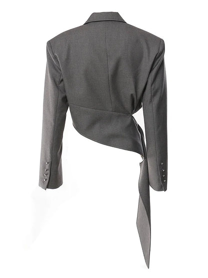 Gray Ruched Asymmetric Crop Blazer