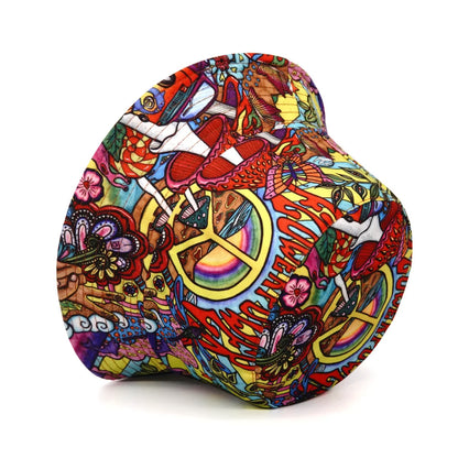 Flower Power Hippie Print Cotton Reversible Bucket Hat