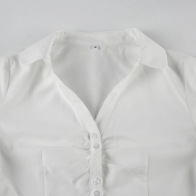 White Button Up Back Tie Long Sleeve