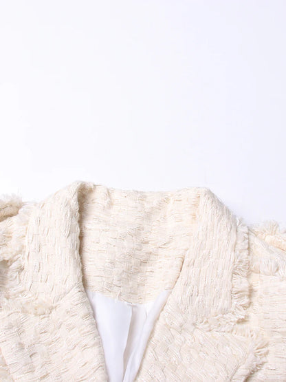 Beige Tweed Reverse Patchwork Crop Blazer