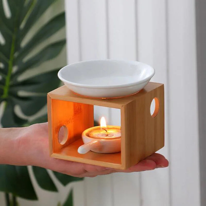 Bamboo Hollow Out Polk-A-Dot Rack Essential Oil And Candle Holder Burner