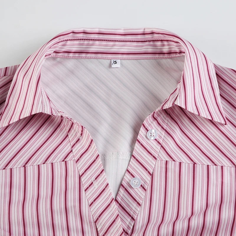 Pink And Red Stripe Button Up Long Sleeve