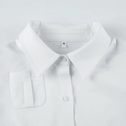 White Front Pocket Button Up Puff Short Sleeve