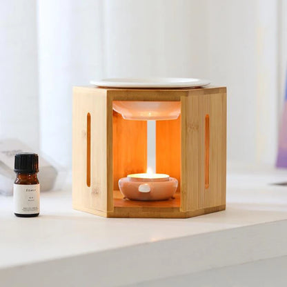 Bamboo Hexagonal Rack Essential Oil And Candle Holder Burner