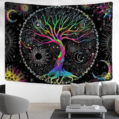 Multicolor Tree Of Life Sun And Moon Tapestry