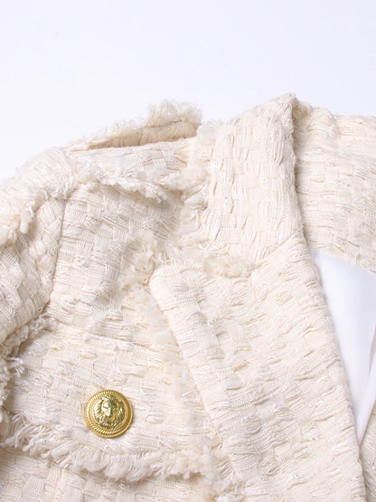 Beige Tweed Reverse Patchwork Crop Blazer