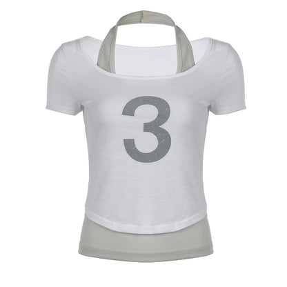 Neutral Two Toned 3 Halter Short Sleeve