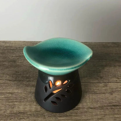 Black And Green Porcelain Leaf Green Essential Oil Burner