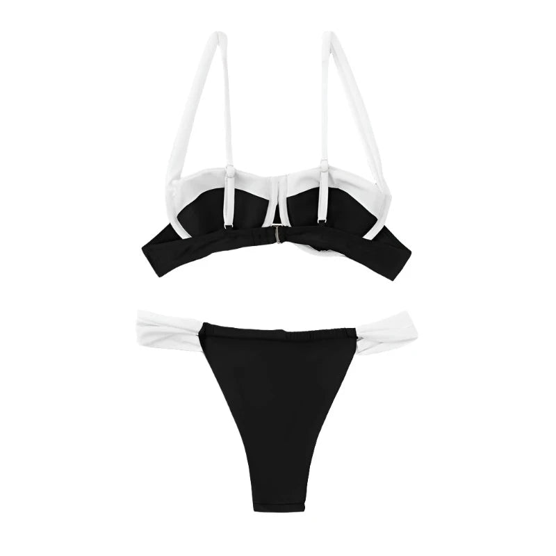 Neutral Two Toned U-Link Spaghetti Strap Ruched Bottom Bikini