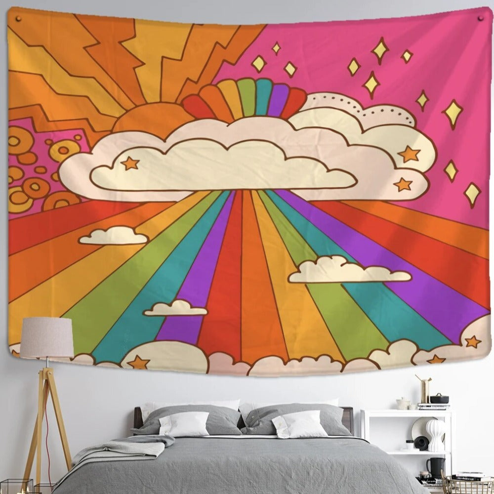 Rainbow And Clouds Tapestry