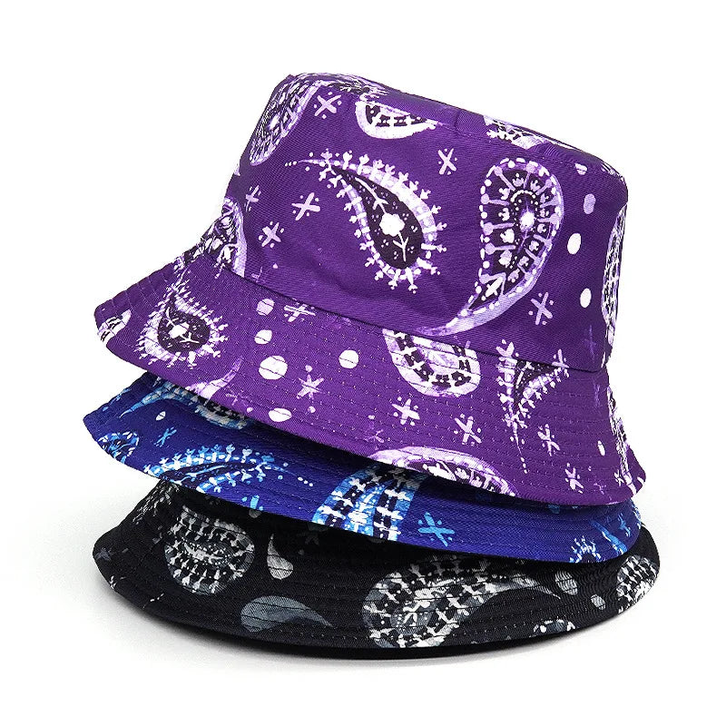 Solid Color Bandana Print Reversible Bucket Hat