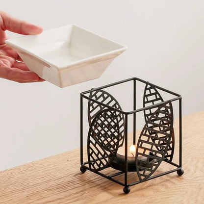 Metal Brick Hollow Out Leaf Essential Oil Burner