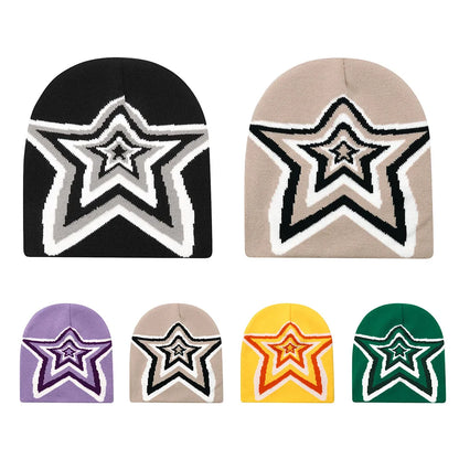 Solid Color Stars Knit Beanie