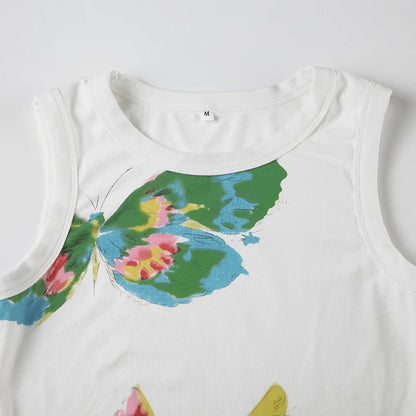 White Knit Butterfly Print Sleeveless Top