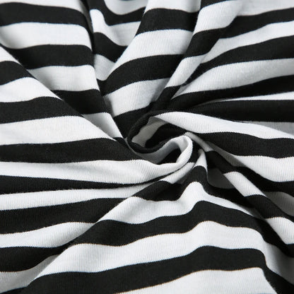 Black And White Stripe Backless Twist Knot Long Sleeve