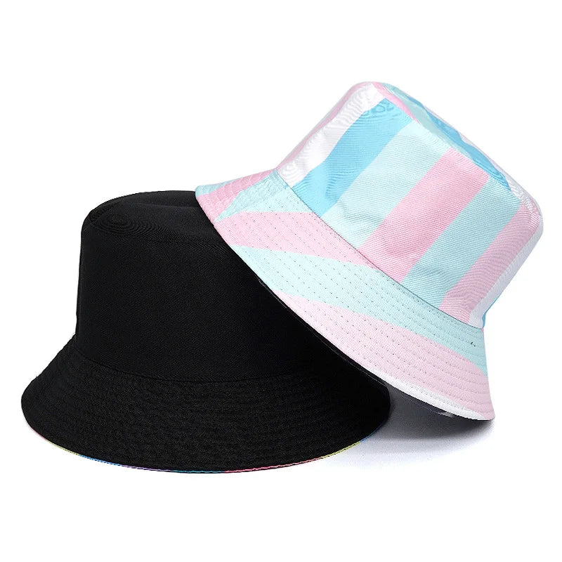 Rainbow Striped Print Cotton Reversible Bucket Hat