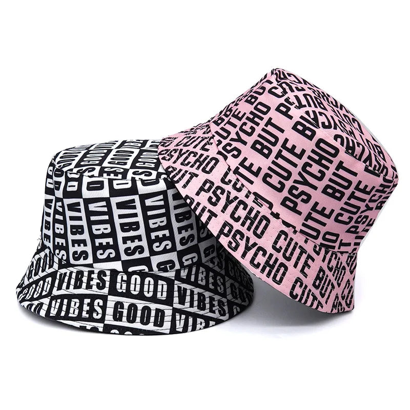 Cute But Psycho Print Cotton Reversible Bucket Hat