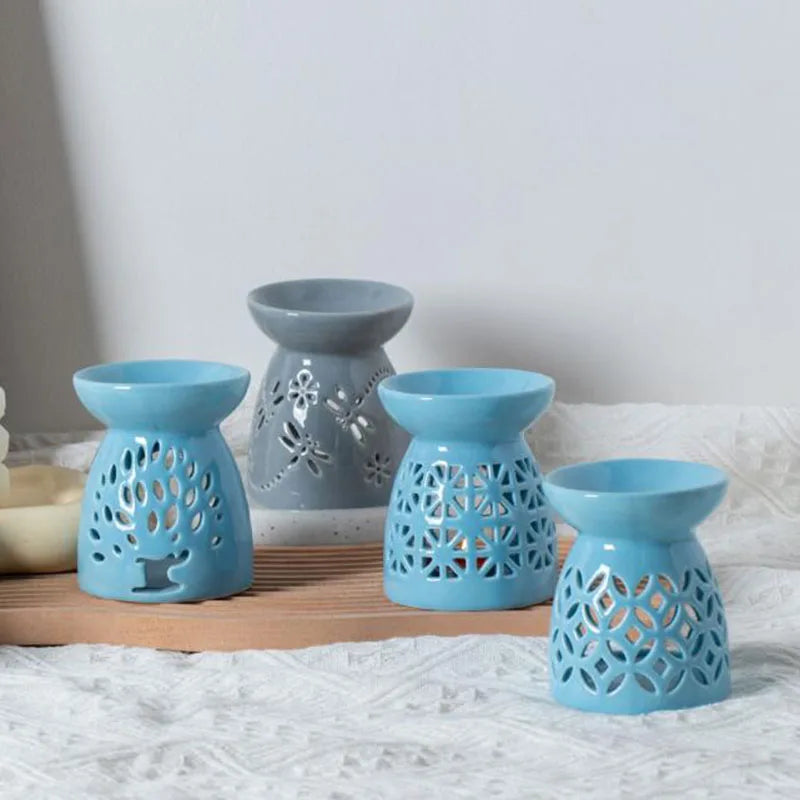 Solid Color Design Hollow Out Porcelain Essential Oil Burner