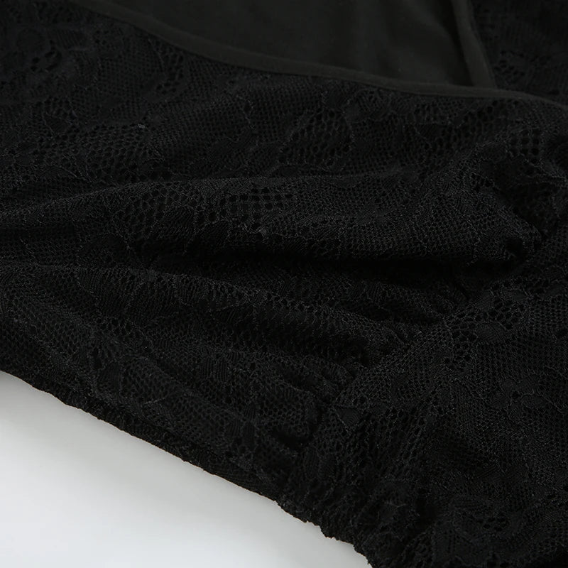 Black Lace Scarf And Deep V-Cut Flare Long Sleeve