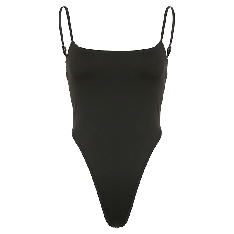 Black Backless Spaghetti Strap Bodysuit