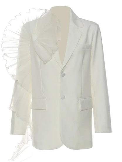 Neutral One Swirl Ruffle Sleeve Blazer