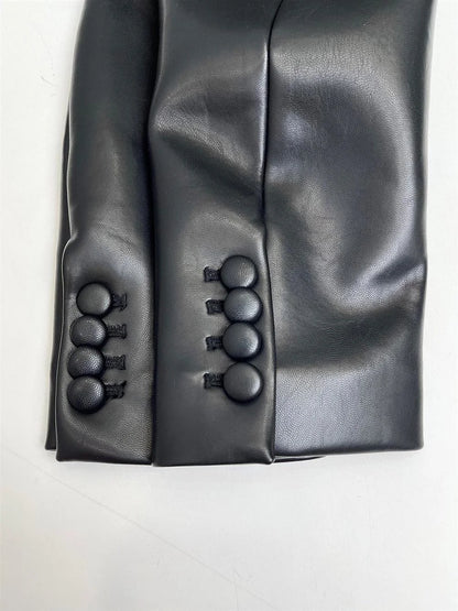 Black Leather Ruched Stomach Blazer