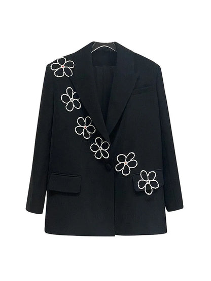 Black Rhinestone Flowers Blazer