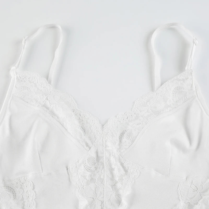 White Peek-A-Boo Lace V-Cut Spaghetti Strap Top