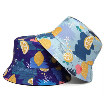 Lemon Print Cotton Reversible Bucket Hat