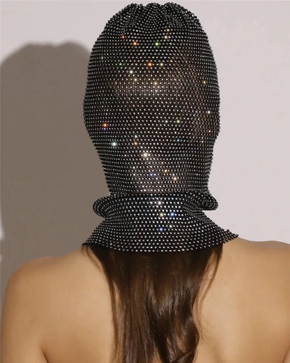 Solid Color Rhinestone Studded Face Mask Beanie