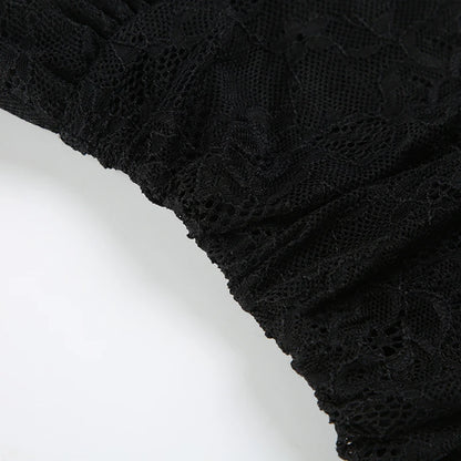 Black Lace Scarf And Deep V-Cut Flare Long Sleeve